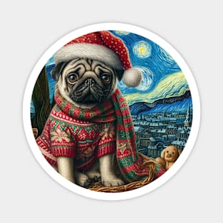 Christmas Pug - Van Gogh Style Magnet